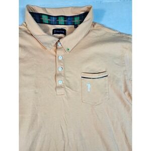 William Murray Golf Polo Shirt Mens XXL Peach Orange Plaid Trim Pocket Cotton